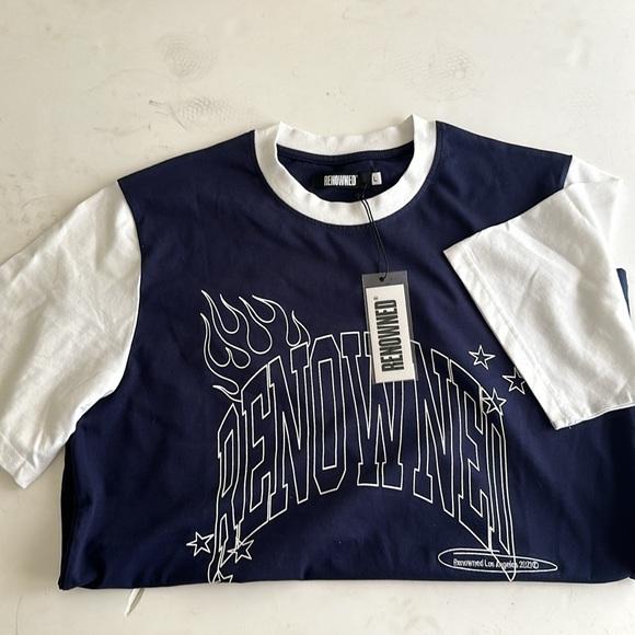 Renowned T-shirt Navy/ Wht  L NWT - Picture 3 of 6
